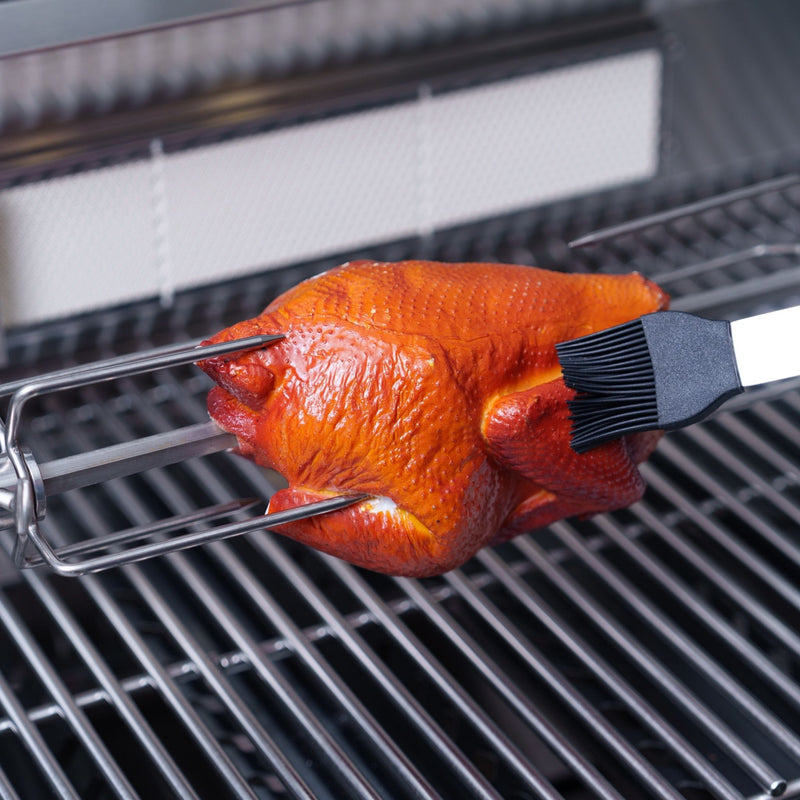 Castelle Flame Premium Black Stainless Steel 4-Burner Gas Grill With Rotisserie Kit (SAK48157) - Saksby Wholesale - Grilled Chicken