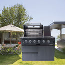 Castelle Flame Premium Black Stainless Steel 4-Burner Gas Grill With Rotisserie Kit (SAK48157) - Saksby Wholesale - Outdoor Setup