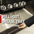 Castelle Flame Premium Black Stainless Steel 4-Burner Gas Grill With Rotisserie Kit (SAK48157) - Saksby Wholesale - Pull-Out Tray Feature