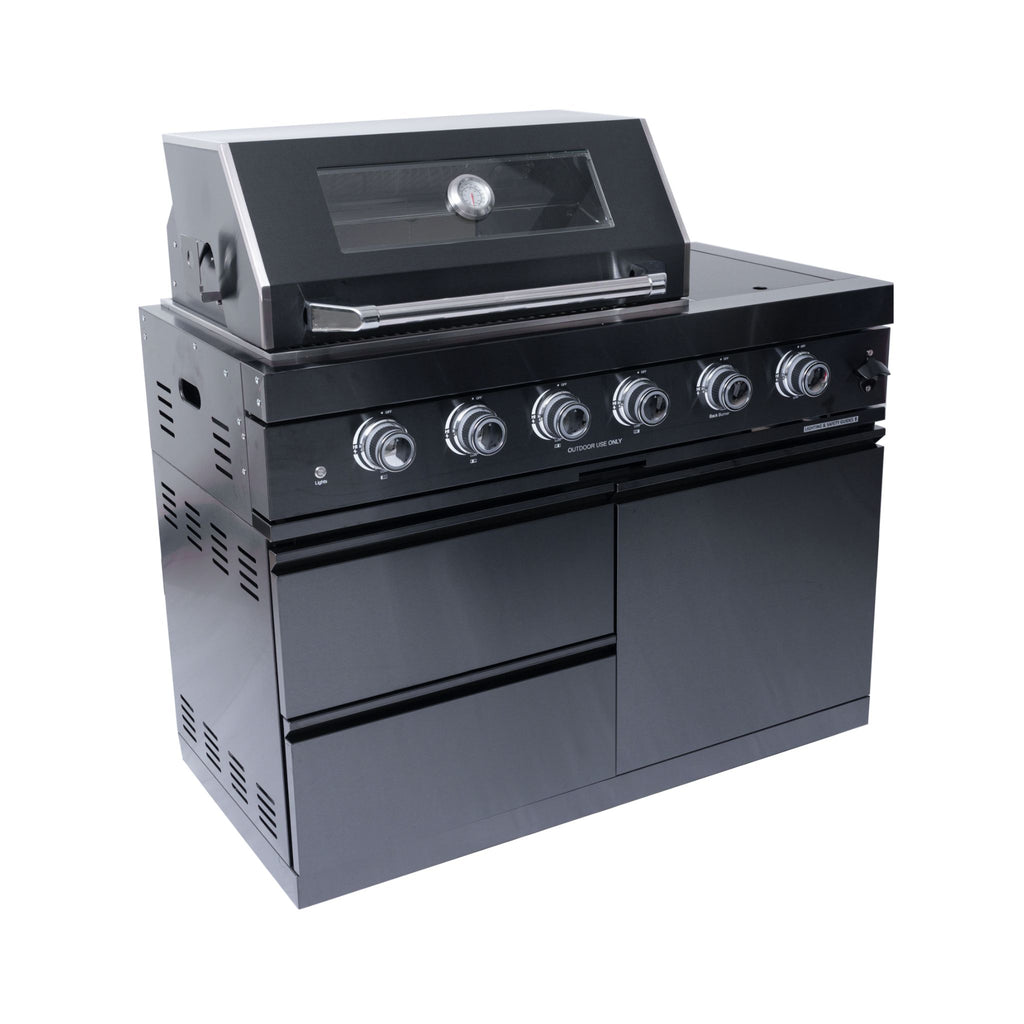 Castelle Flame Premium Black Stainless Steel 4-Burner Gas Grill With Rotisserie Kit (SAK48157) - Saksby Wholesale - Right Side View