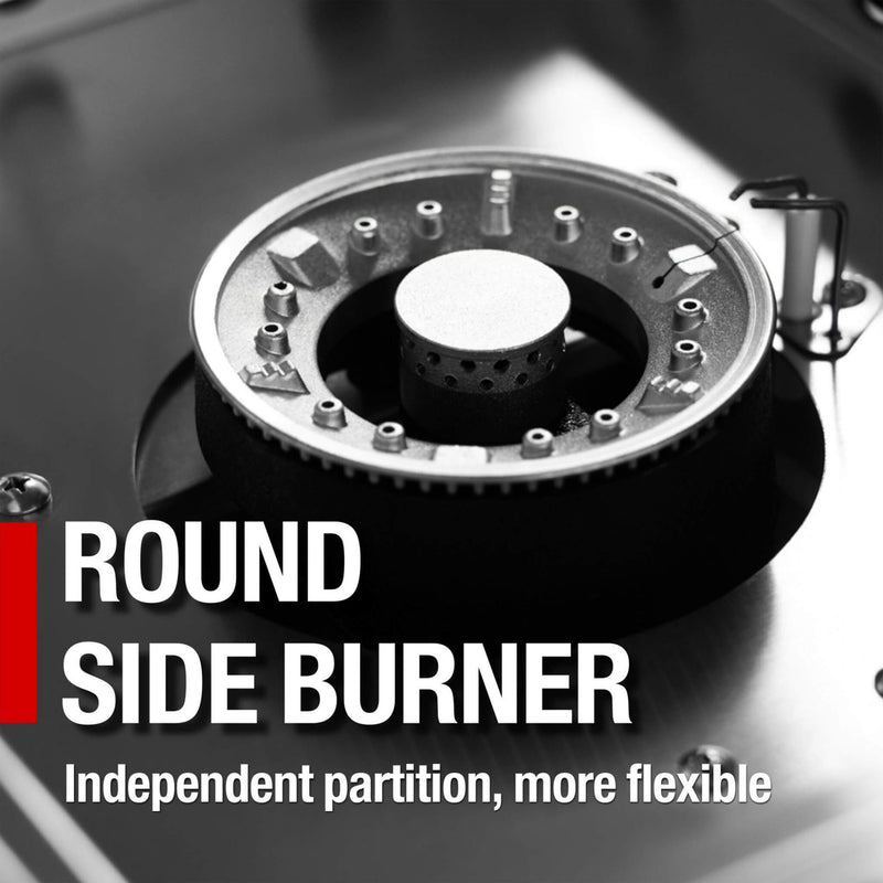 Castelle Flame Premium Black Stainless Steel 4-Burner Gas Grill With Rotisserie Kit (SAK48157) - Saksby Wholesale - Side Burner Feature