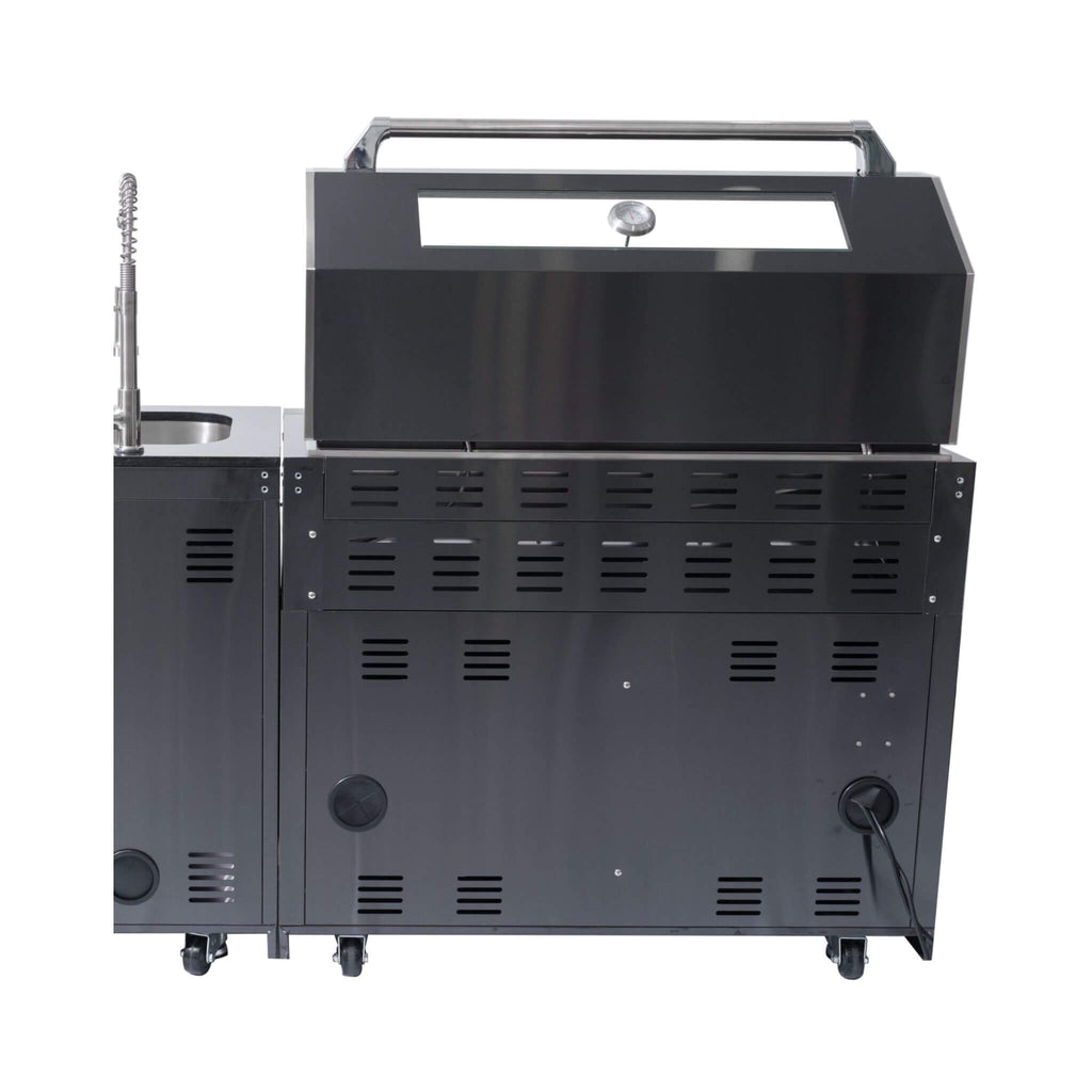 Castelle Flame Premium Black Stainless Steel 6-Burner Gas Grill Kitchen Island With Rotisserie Kit (SAK82641) - Saksby Wholesale - Back View