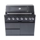 Castelle Flame Premium Black Stainless Steel 6-Burner Gas Grill Kitchen Island With Rotisserie Kit (SAK82641) - Saksby Wholesale - Front Top View