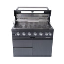 Castelle Flame Premium Black Stainless Steel 6-Burner Gas Grill Kitchen Island With Rotisserie Kit (SAK82641) - Saksby Wholesale - Front View Details