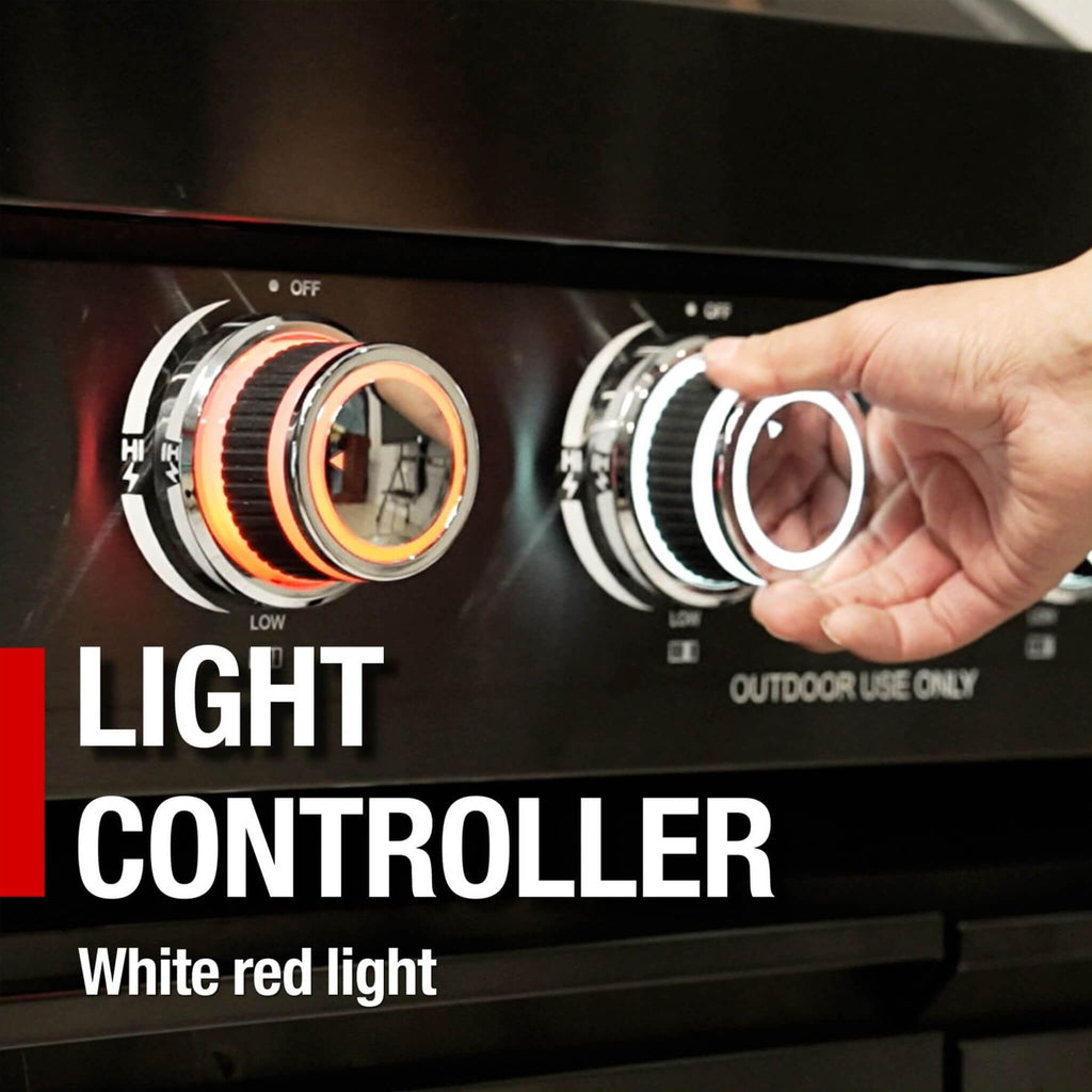 Castelle Flame Premium Black Stainless Steel 6-Burner Gas Grill Kitchen Island With Rotisserie Kit (SAK82641) - Saksby Wholesale - Light Controller