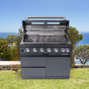 Castelle Flame Premium Black Stainless Steel 6-Burner Gas Grill Kitchen Island With Rotisserie Kit (SAK82641) - Saksby Wholesale - Outdoor Setup