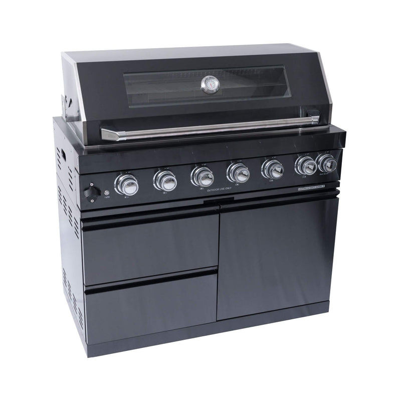 Castelle Flame Premium Black Stainless Steel 6-Burner Gas Grill Kitchen Island With Rotisserie Kit (SAK82641) - Saksby Wholesale - Side View