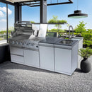 Castelle Flame Stainless Steel Outdoor BBQ Kitchen Island With 46-Inch 4-Burner 85K BUT Grill, Rotisserie Kit, And Cabinets (SAK93192) - Saksby Wholesale - Outside View