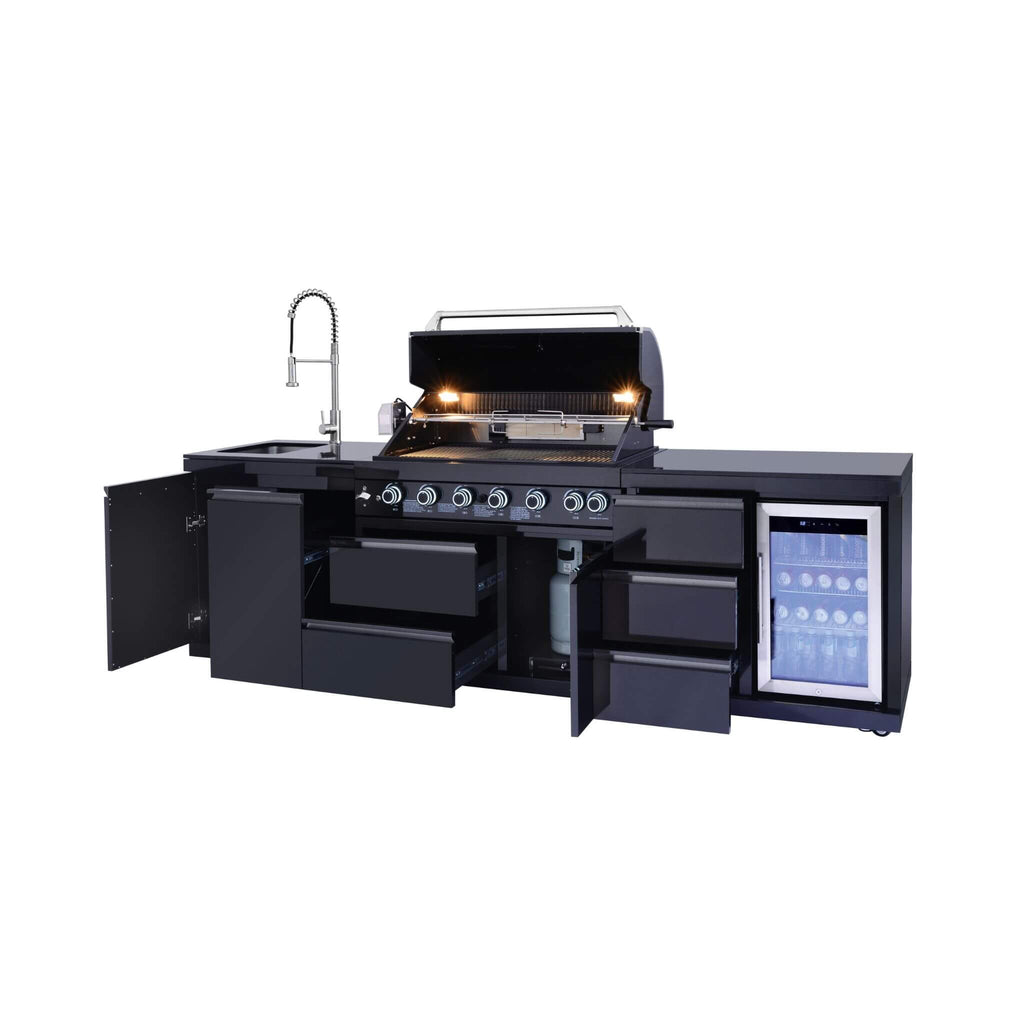 Castelle Flame Summit 6-Burner 85000 BTU BBQ Island With Sink And Fridge (SAK59238) - Saksby Wholesale - Drawers Side View