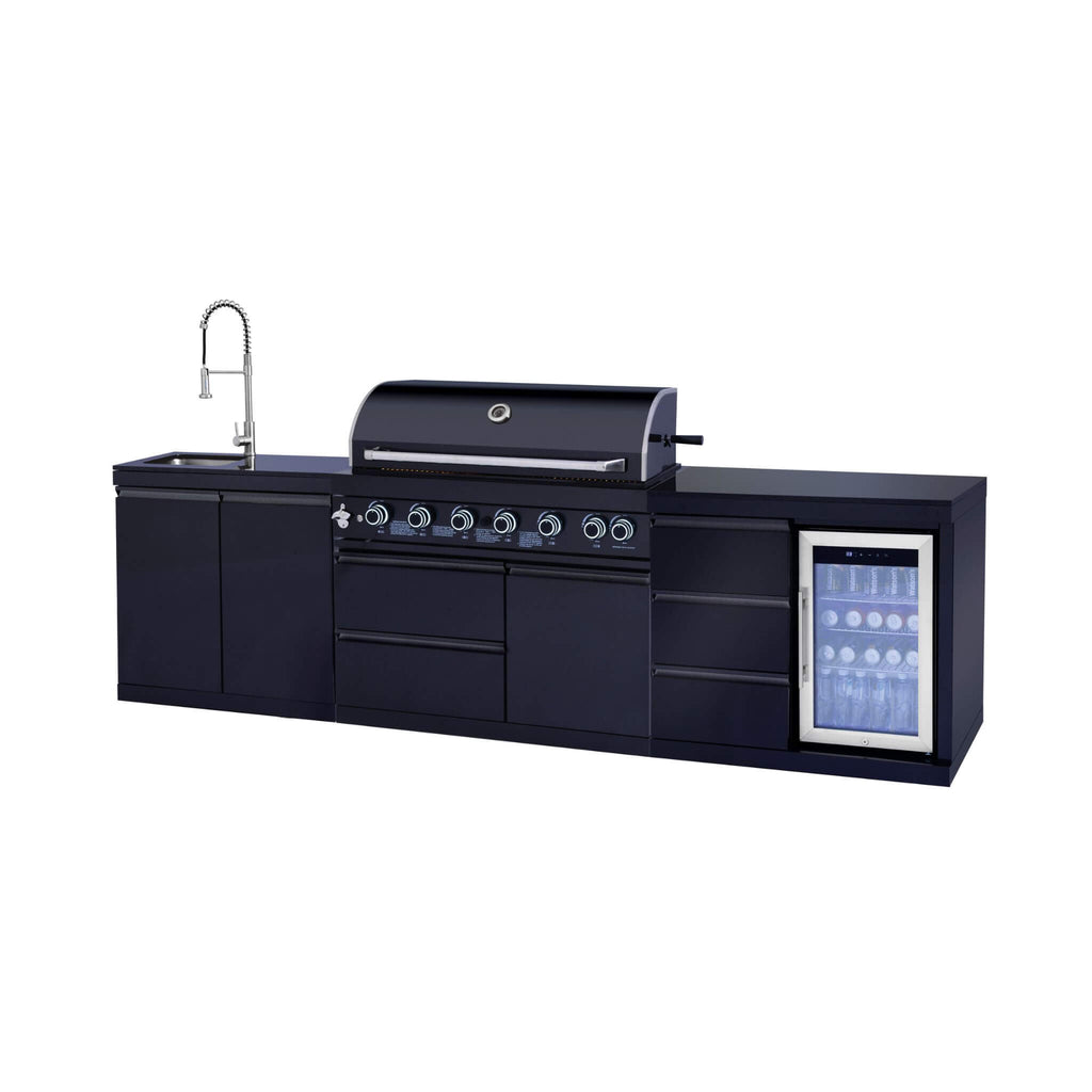 Castelle Flame Summit 6-Burner 85000 BTU BBQ Island With Sink And Fridge (SAK59238) - Saksby Wholesale - Side View