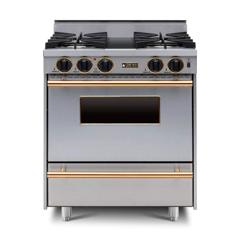 Chicago Brick Oven 30” All Gas Range Range With Open Burners SAKSBY - Stainless Brass View