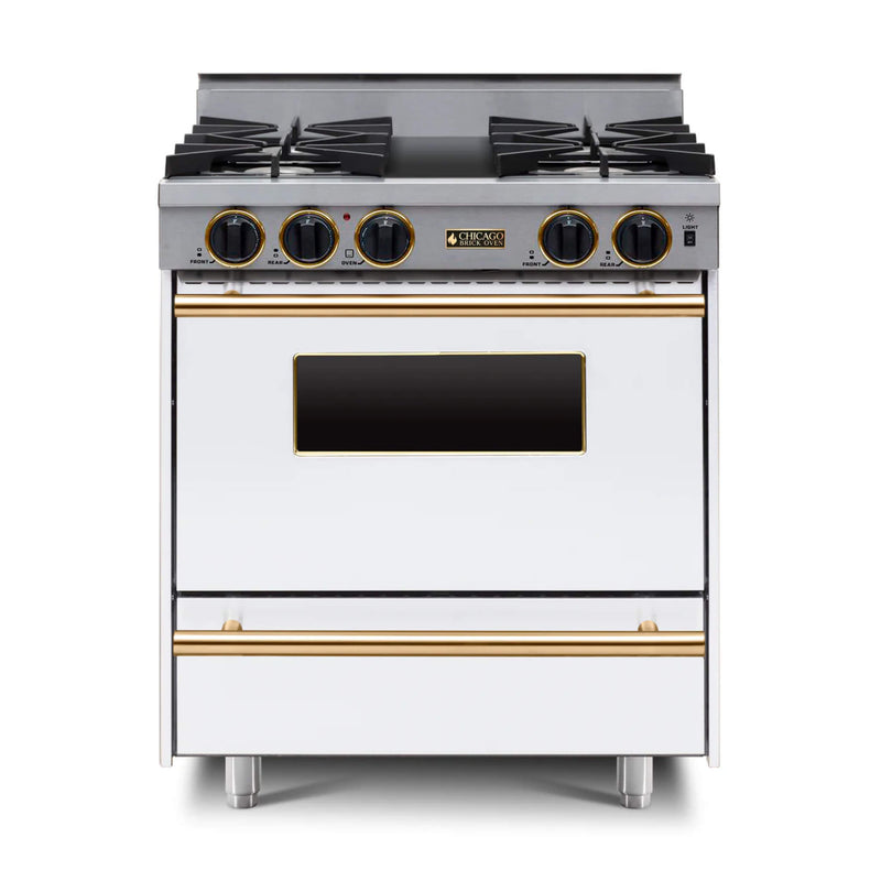 Chicago Brick Oven 30” All Gas Range Range With Open Burners SAKSBY - White Brass View