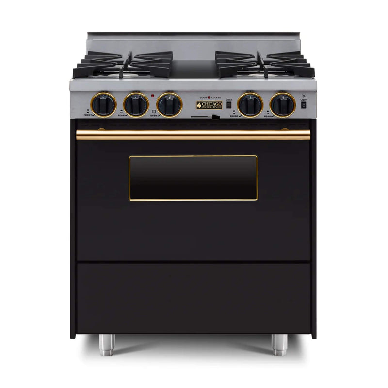 Chicago Brick Oven 30” Dual-Fuel Self-Cleaning Convection Range With Open Burners SAKSBY - Black Brass View