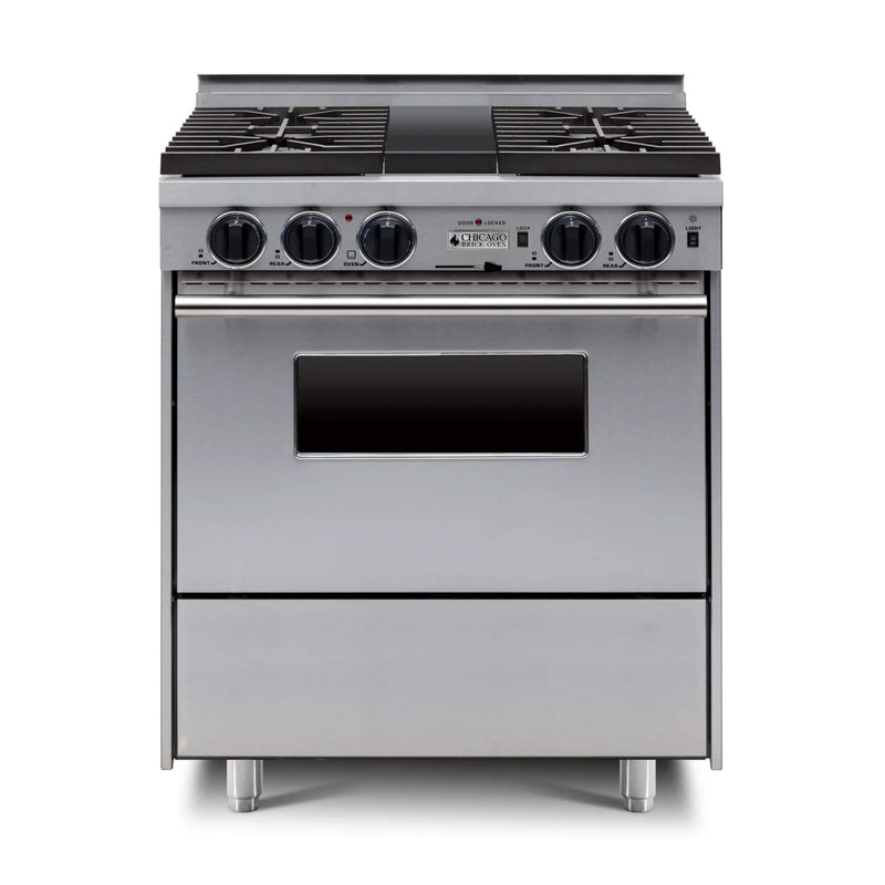 Chicago Brick Oven 30” Dual-Fuel Self-Cleaning Convection Range With Sealed Burners SAKSBY - Stainless Regular View