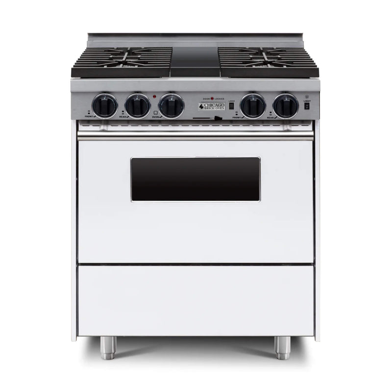 Chicago Brick Oven 30” Dual-Fuel Self-Cleaning Convection Range With Sealed Burners SAKSBY - White Regular View