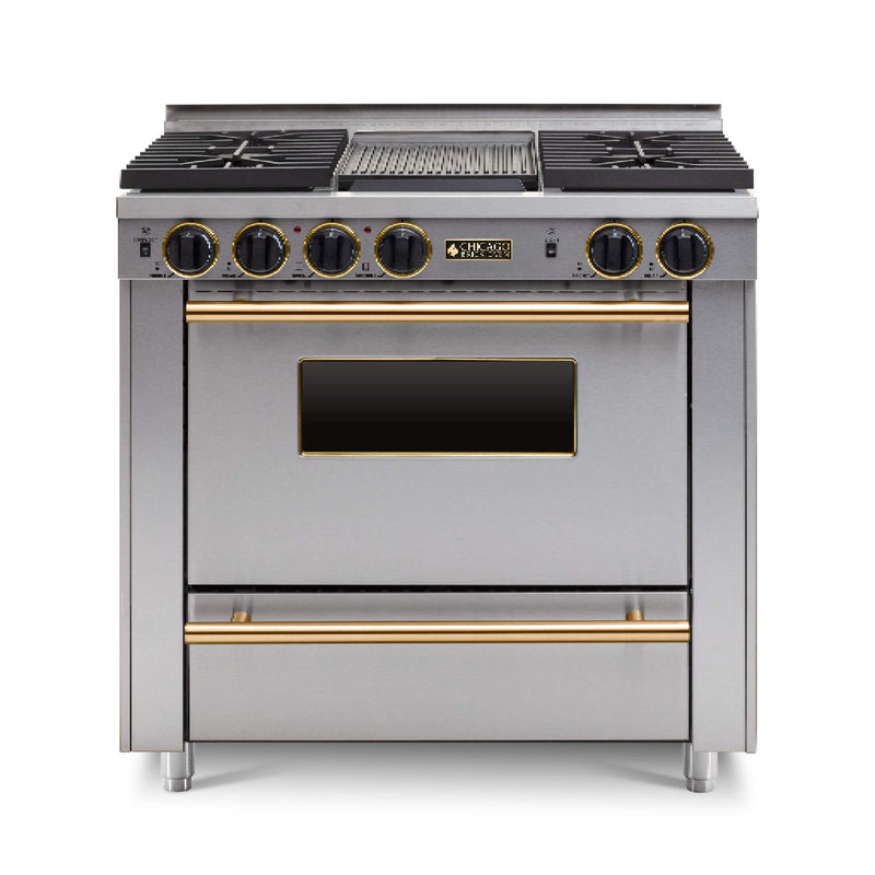 Chicago Brick Oven 36" All Gas Convection Range With Sealed Burners SAKSBY - Stainless Brass View