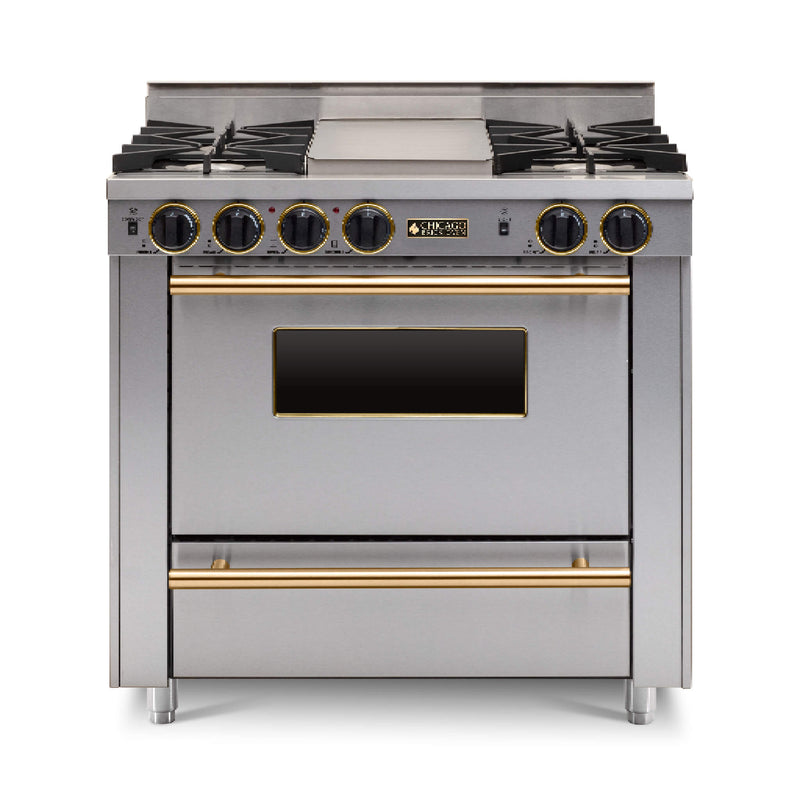 Chicago Brick Oven 36" All Gas Range With Open Burners SAKSBY - Stainless Brass View