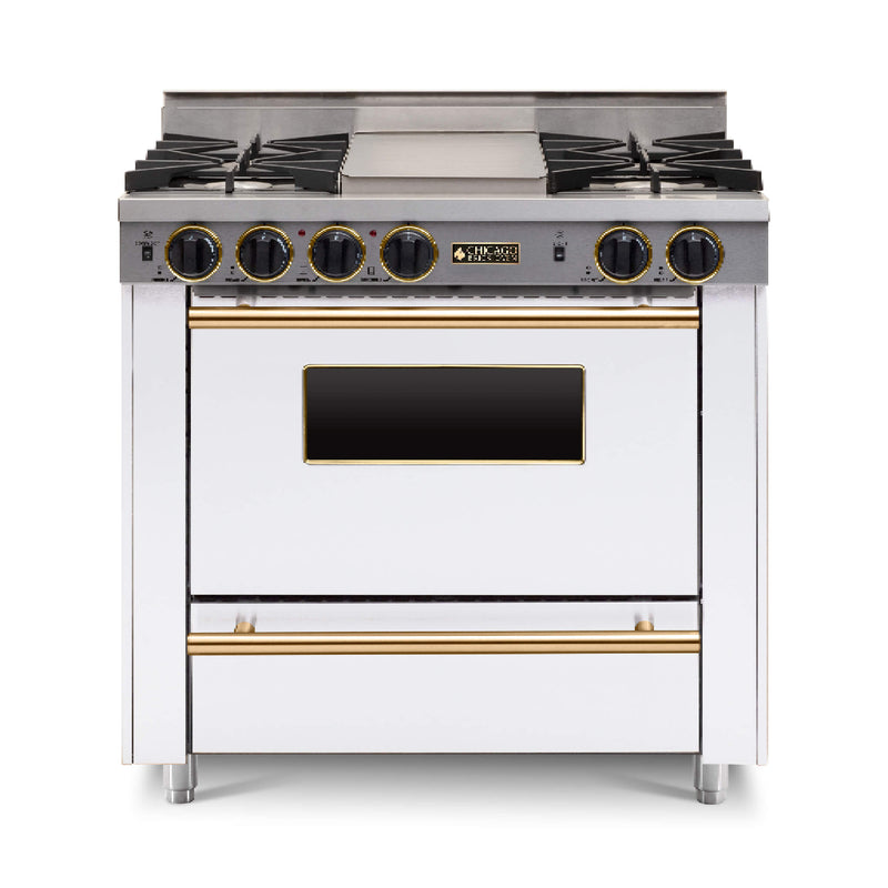 Chicago Brick Oven 36" All Gas Range With Open Burners SAKSBY - White Brass View