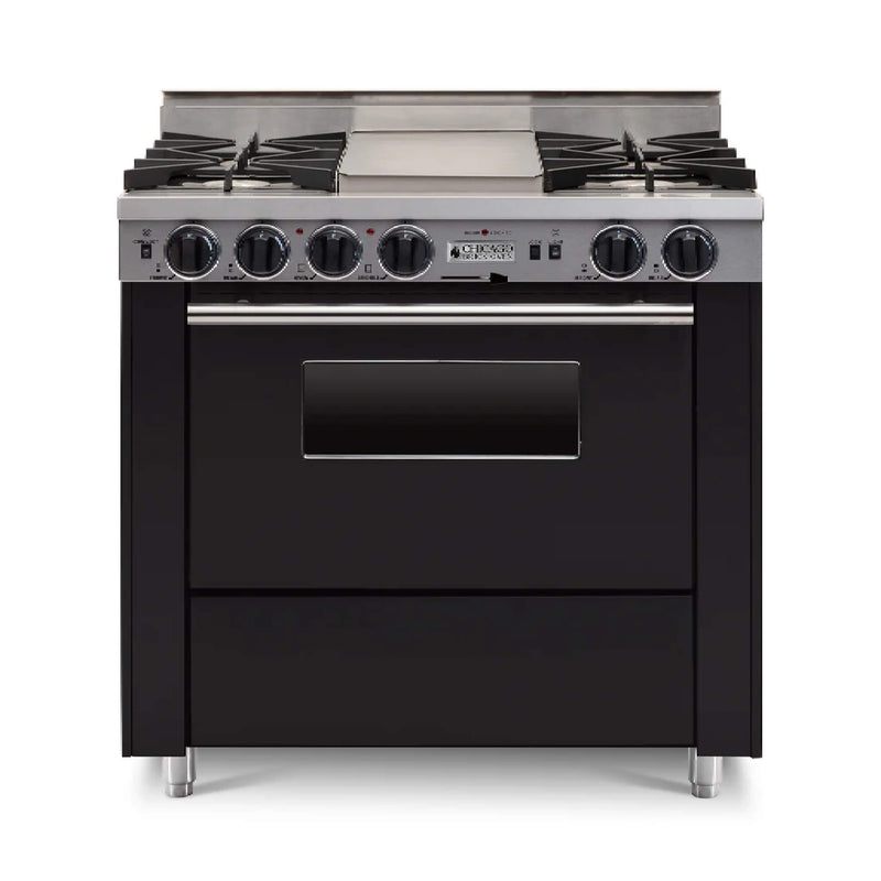 Chicago Brick Oven 36” Dual-Fuel Self-Cleaning Convection Range With Open Burners SAKSBY - Black Regular View