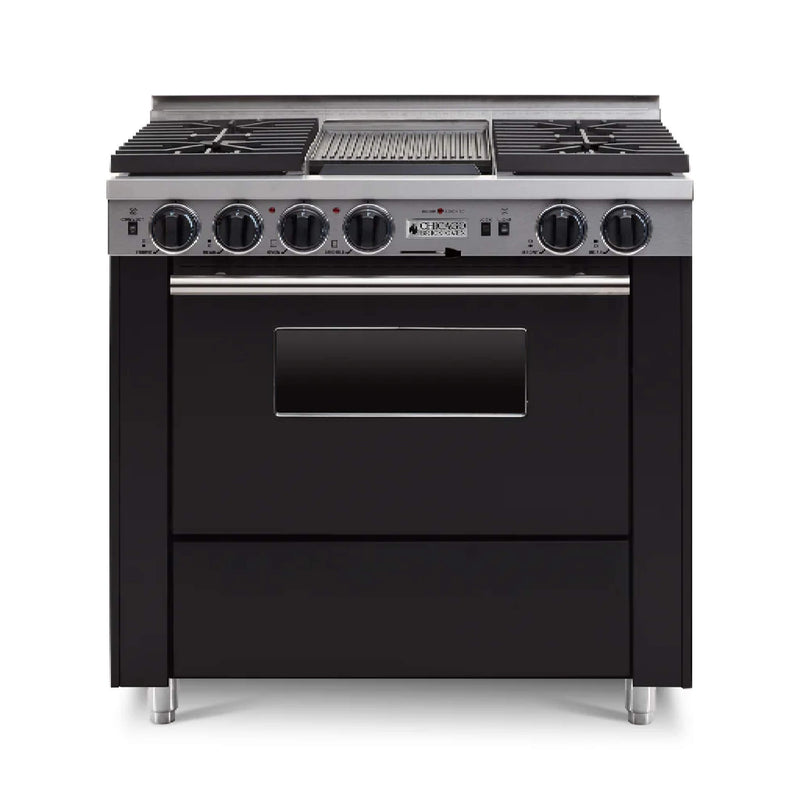 Chicago Brick Oven 36” Dual-Fuel Self-Cleaning Convection Range With Sealed Burners SAKSBY - Black Regular View