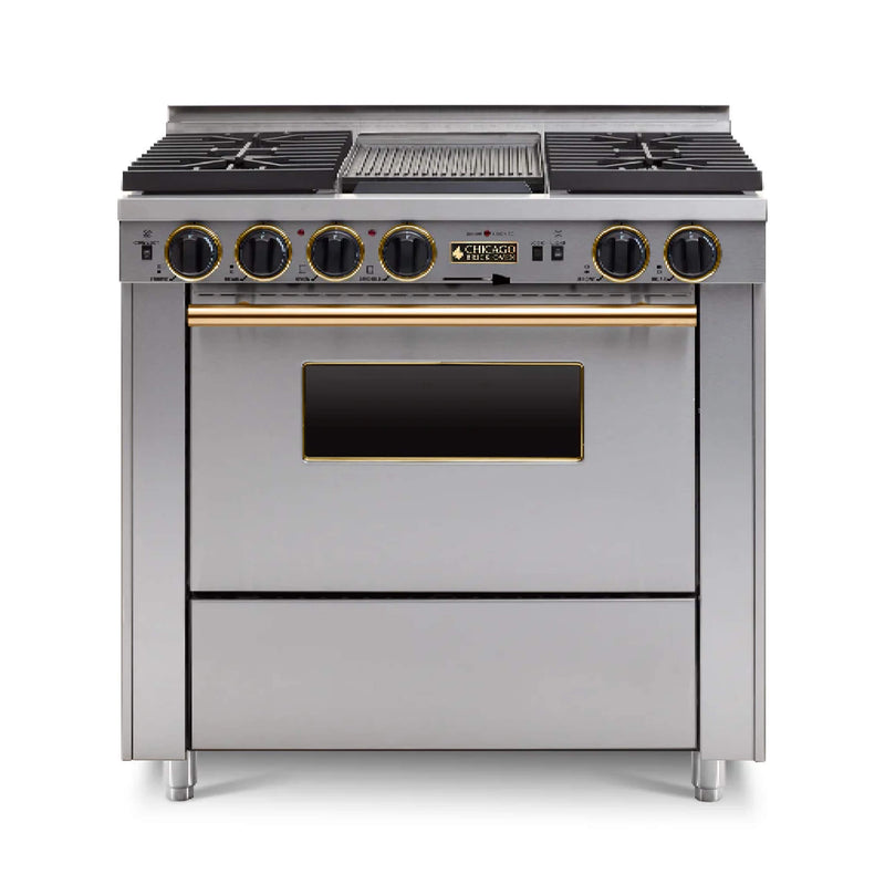 Chicago Brick Oven 36” Dual-Fuel Self-Cleaning Convection Range With Sealed Burners SAKSBY - Stainless Brass View