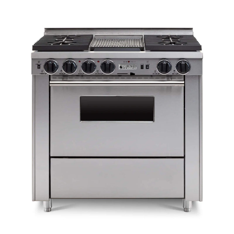 Chicago Brick Oven 36” Dual-Fuel Self-Cleaning Convection Range With Sealed Burners SAKSBY - Stainless Regular View