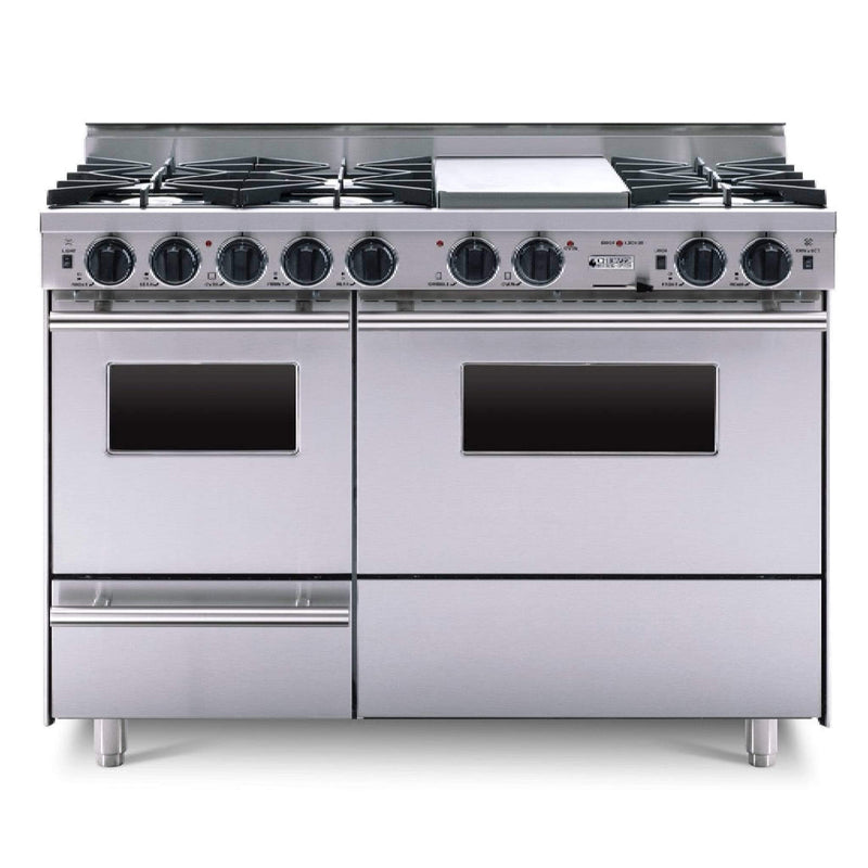 Chicago Brick Oven 48" Dual-Fuel Self-Cleaning Convection Range With Open Burners SAKSBY - Stainless Regular View