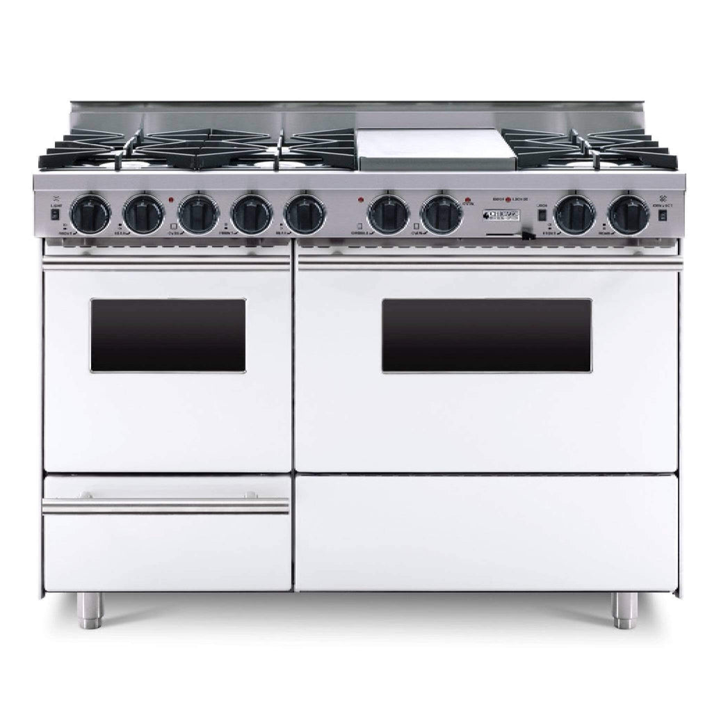 Chicago Brick Oven 48" Dual-Fuel Self-Cleaning Convection Range With Open Burners SAKSBY - White Regular View