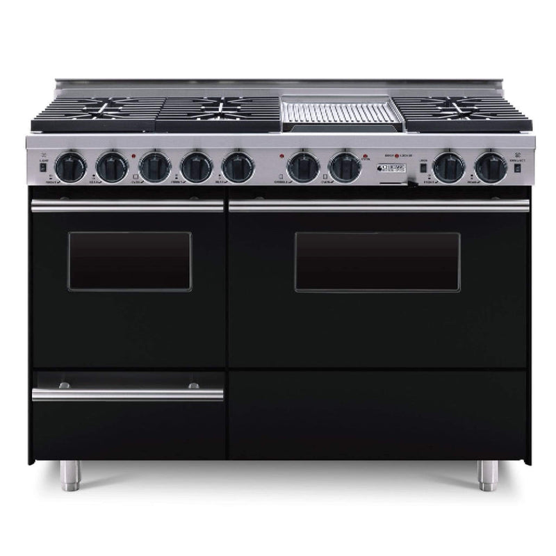 Chicago Brick Oven 48" Dual-Fuel Self-Cleaning Convection Range With Sealed Burners SAKSBY - Black Regular View