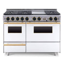 Chicago Brick Oven 48" Dual-Fuel Self-Cleaning Convection Range With Sealed Burners SAKSBY - White Brass View