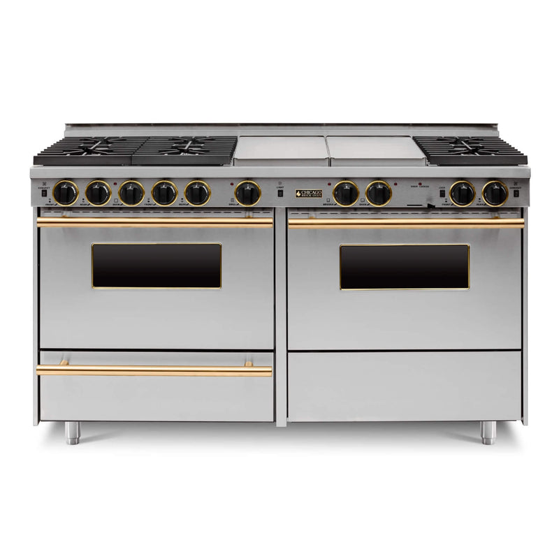 Chicago Brick Oven 60" True Dual-Fuel Self-Cleaning Convection Range With Sealed Burners SAKSBY - Stainless Brass View