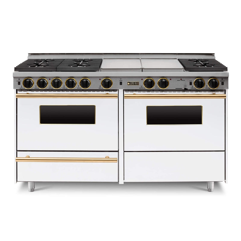 Chicago Brick Oven 60" True Dual-Fuel Self-Cleaning Convection Range With Sealed Burners SAKSBY - White Brass View