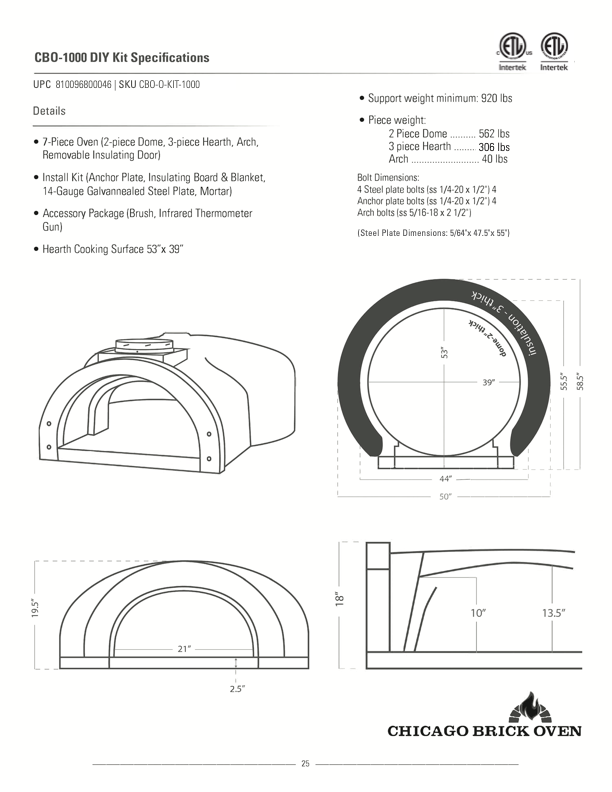 CHICAGO BRICK OVEN CBO-1000 Built In Wood Fired Commercial Outdoor Pizza Oven DIY Kit With 53" x 39" Cooking Surface [CBO-O-KIT-1000] (SAK62895) - SAKSBY