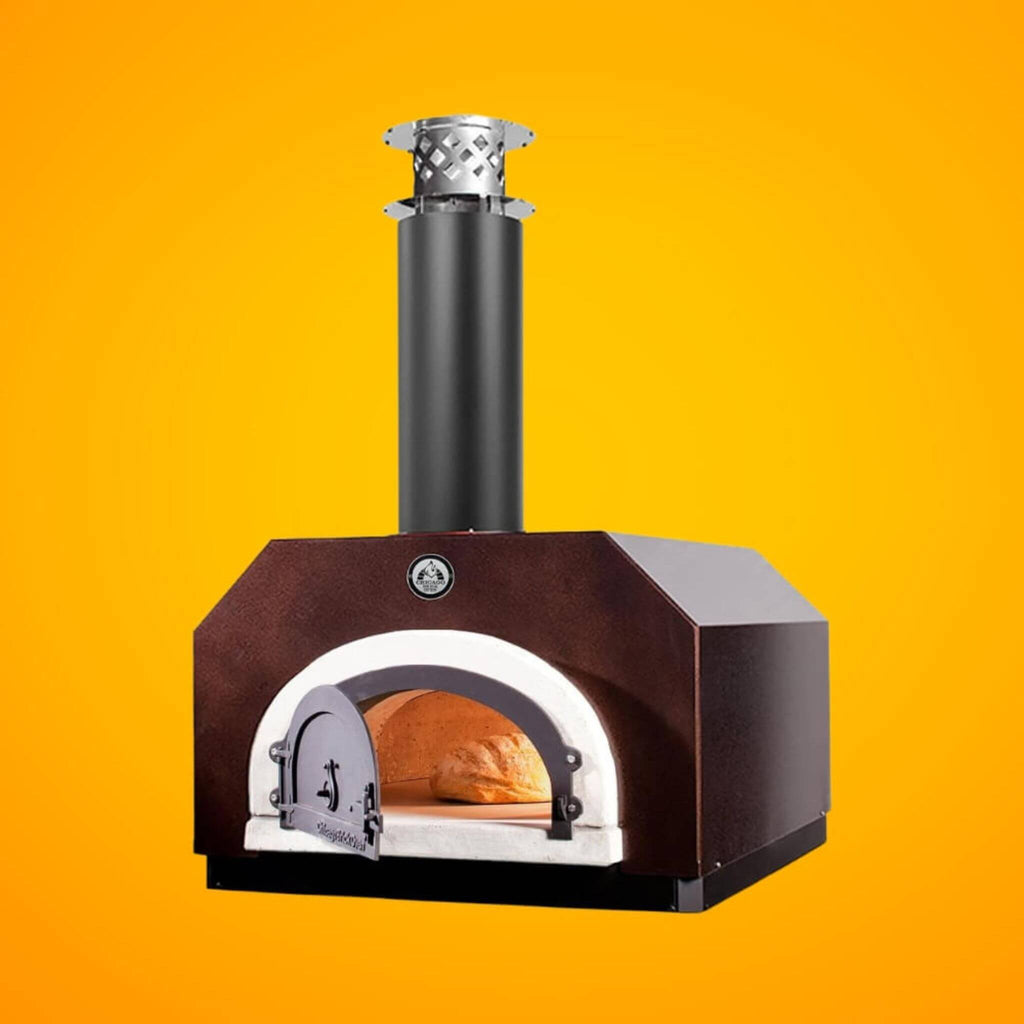 Chicago Brick Oven CBO-750 Countertop Wood Fired Pizza Oven With (38x28)" Cooking Surface [CBO-O-CT-750] (SAK42753) - Saksby Wholesale - Front Left View on Orange Background