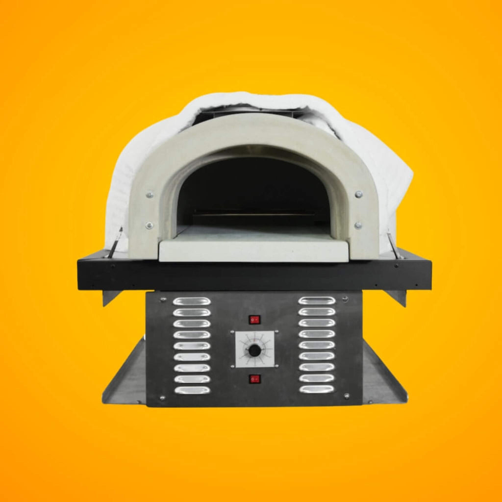 Chicago Brick Oven CBO-750 Commercial Hybrid Wood & Gas Fired Oven DIY Kit [CBO-O-KIT-750-HYB] (SAK75154) - Saksby Wholesale - Front View on Orange Background