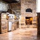 Chicago Brick Oven CBO-750 Wood Fired Pizza Oven DIY Kit With 38" x 28" Cooking Surface [CBO-O-KIT-750] (SAK51793) - Saksby Wholesale - Lifestyle Image With Brown Bricks Kitchen