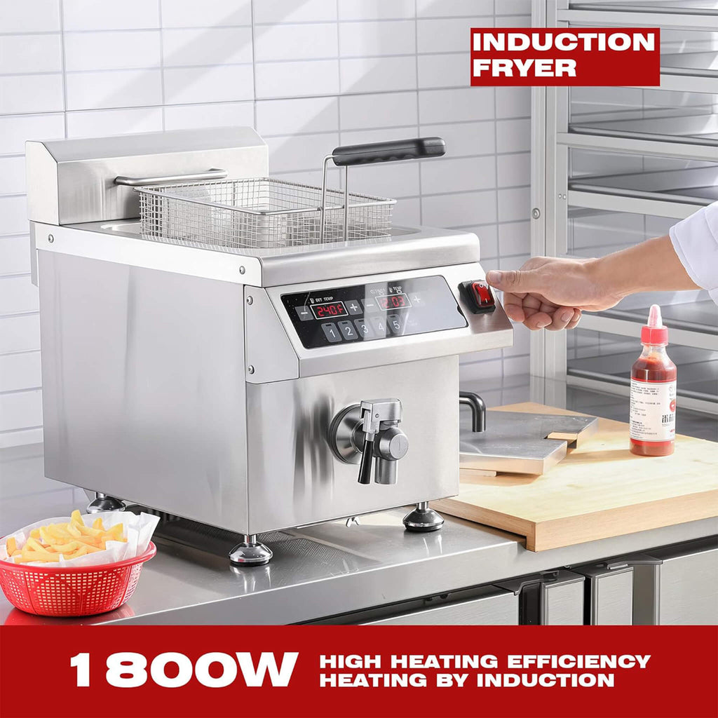 Commercial 12.6 QT 1800W Electric Induction Deep Fryer With Timer (SAK15870) - Saksby Wholesale - High Heating Efficiency