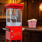Commercial 6-Ounce Stainless Steel Vintage Popcorn Machine With Cart Red SAK35951 Saksby - Lifestyle Front Right View With Popcorn On Countertop