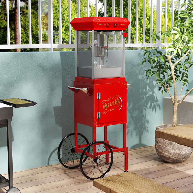 Commercial 6-Ounce Stainless Steel Vintage Popcorn Machine With Cart Red SAK35951 Saksby - Lifestyle Front Right View