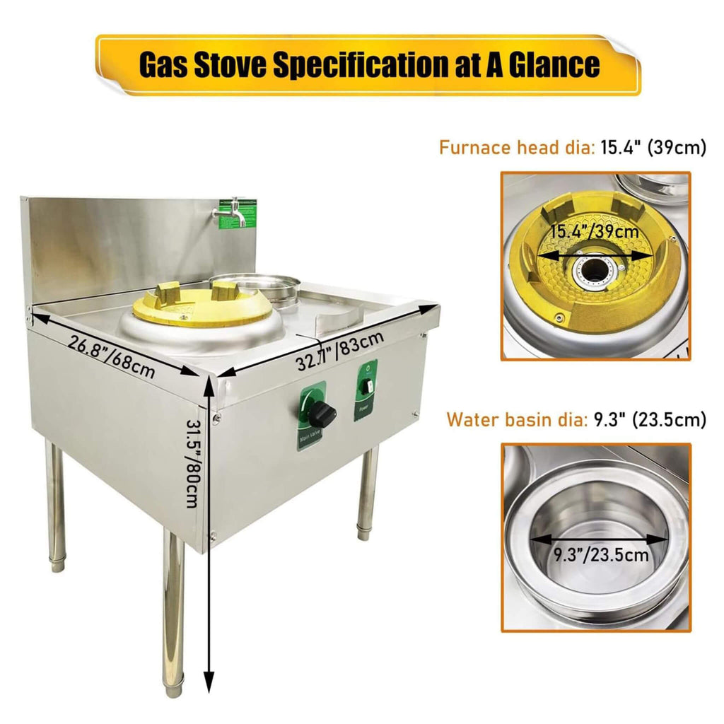 Commercial 85300 BTU Stainless Steel Single Burner LPG NG Wok Stove (SAK46827) - Saksby Wholesale - Dimension Details