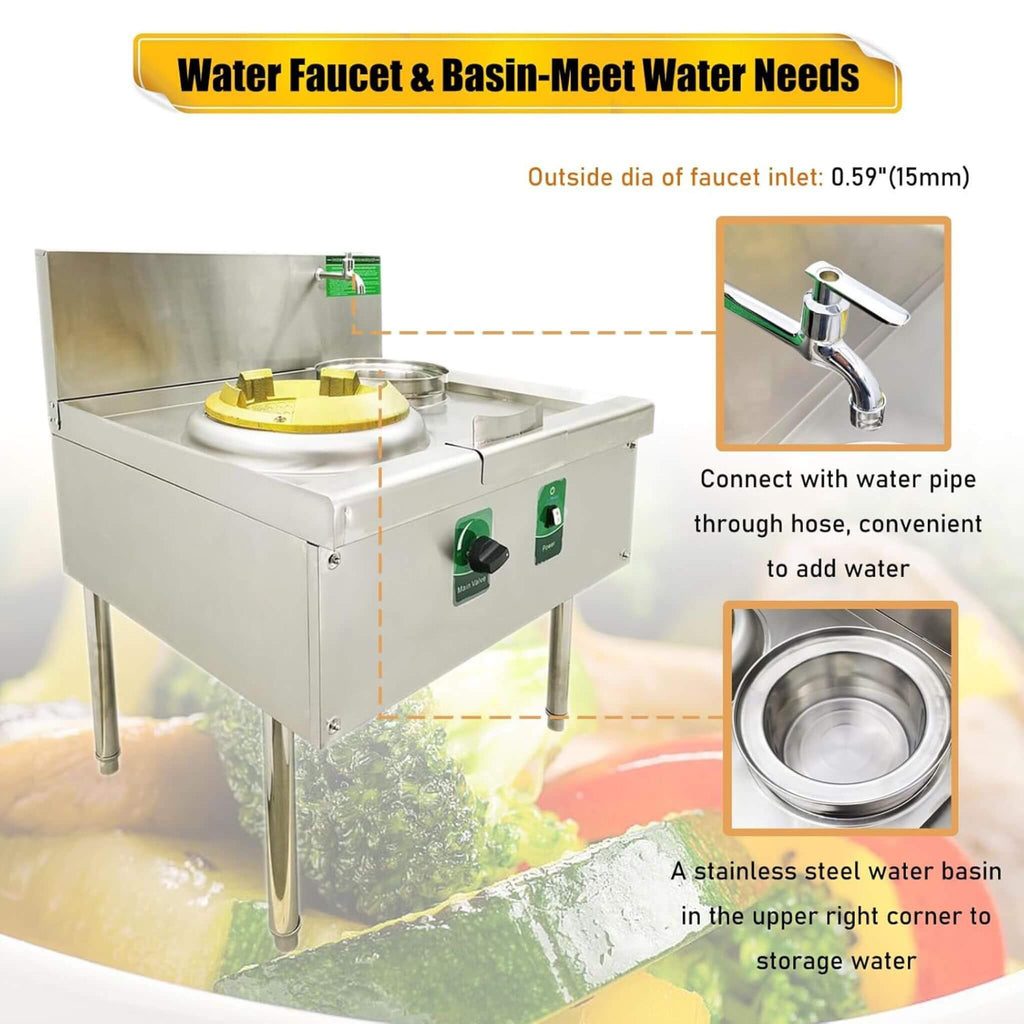 Commercial 85300 BTU Stainless Steel Single Burner LPG NG Wok Stove (SAK46827) - Saksby Wholesale - Faucet And Basin Features