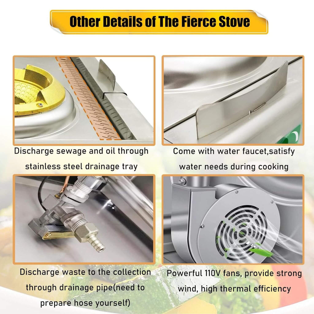 Commercial 85300 BTU Stainless Steel Single Burner LPG NG Wok Stove (SAK46827) - Saksby Wholesale - Parts Features