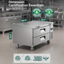 Commercial Double Drawer Undercounter Worktop Fridge With Wheels (SAK80596) - Saksby Wholesale - 48-Inch Dimensions
