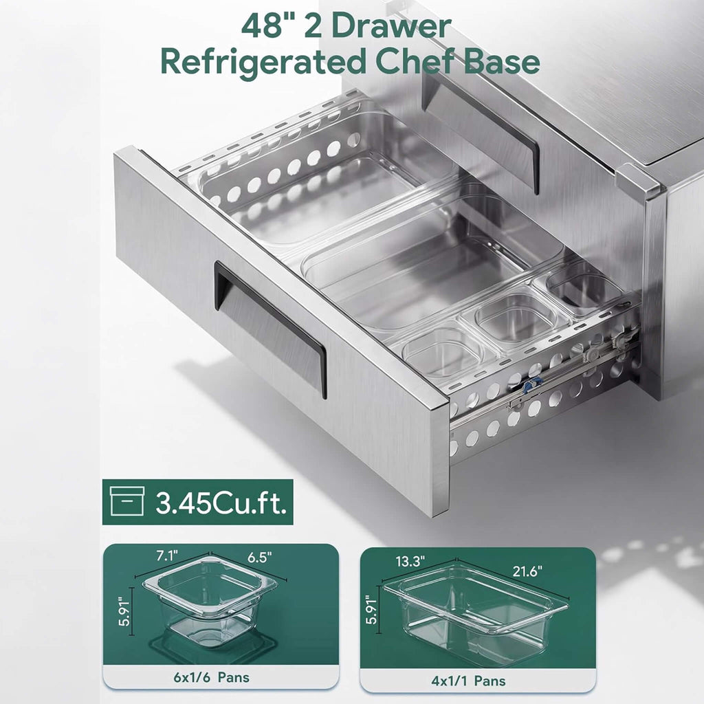 Commercial Double Drawer Undercounter Worktop Fridge With Wheels (SAK80596) - Saksby Wholesale - 48-Inch Refrigerated Chef Base