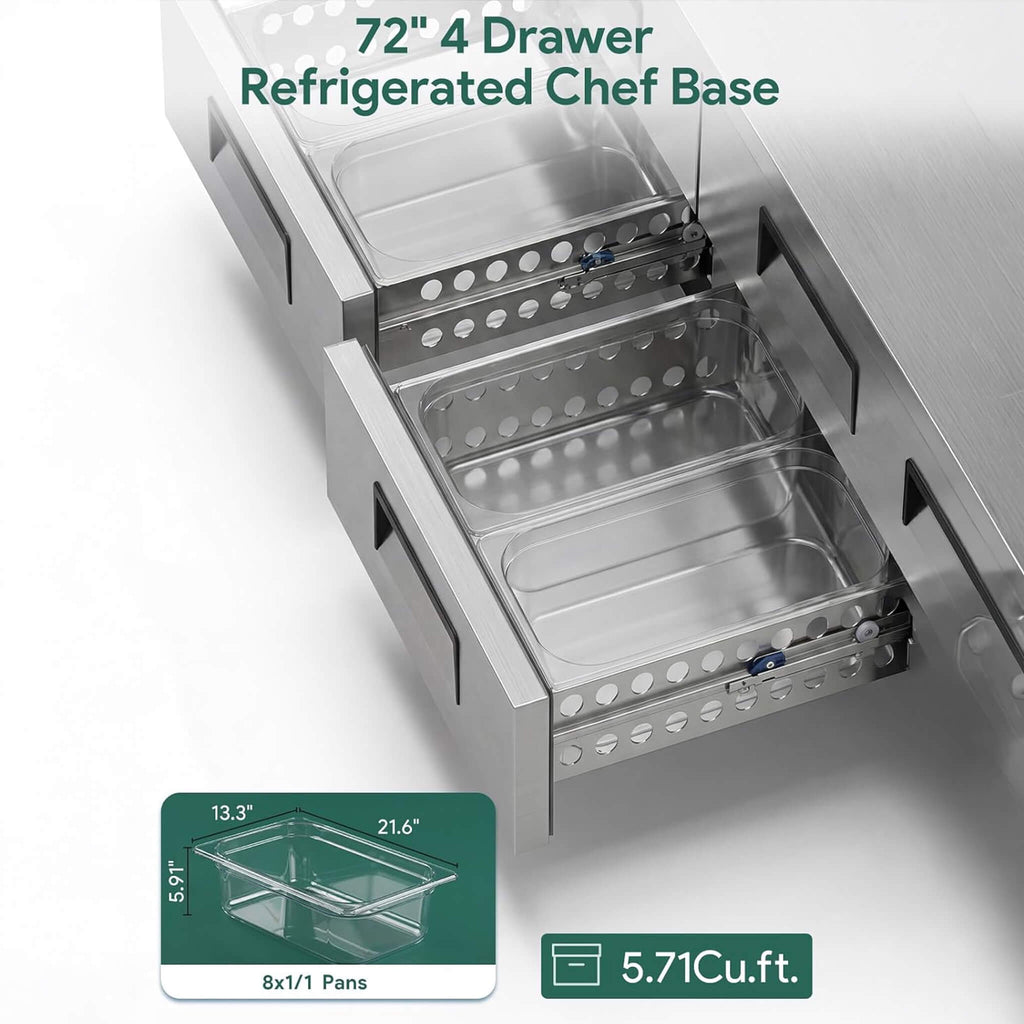 Commercial Double Drawer Undercounter Worktop Fridge With Wheels (SAK80596) - Saksby Wholesale - 72-Inch Refrigerated Chef Base