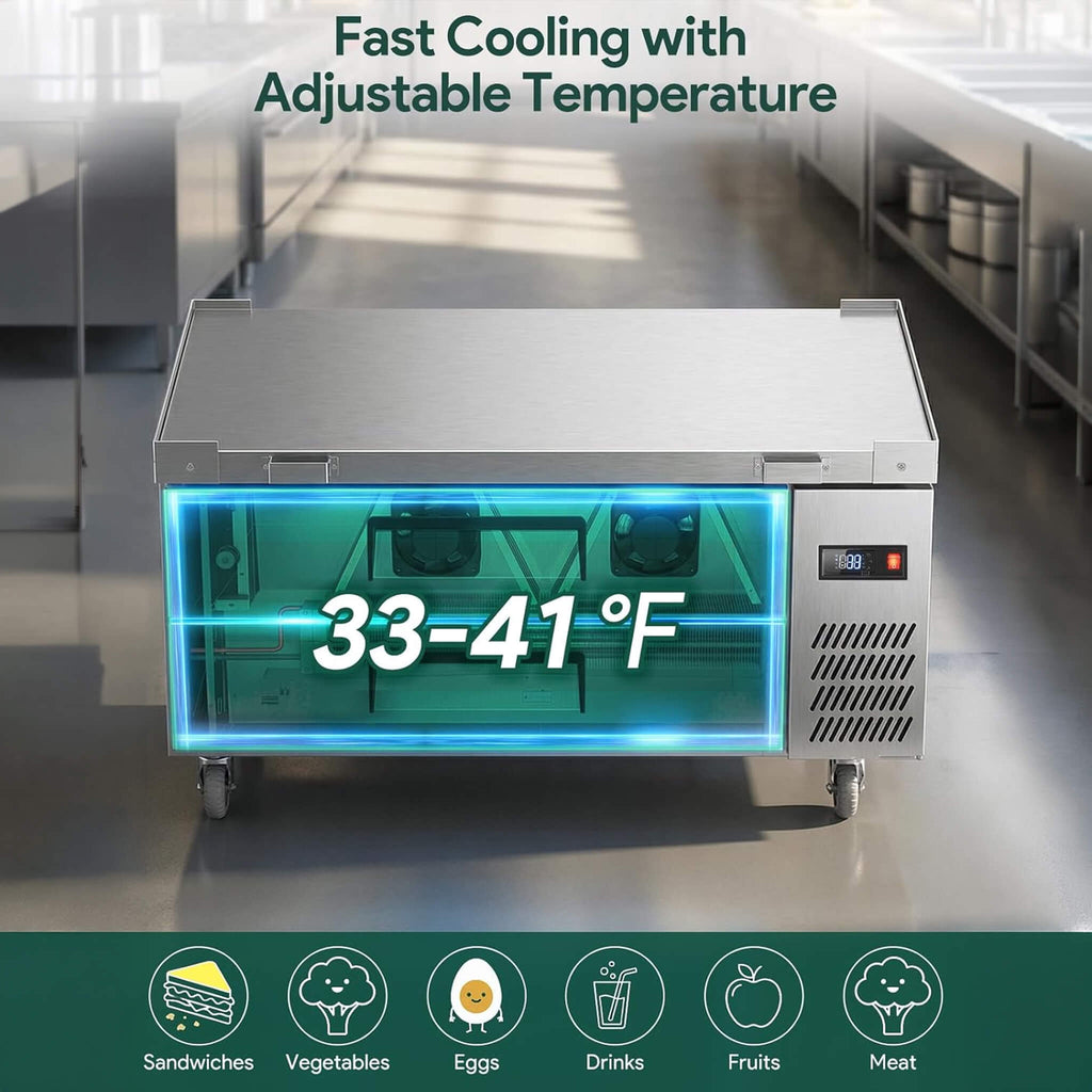 Commercial Double Drawer Undercounter Worktop Fridge With Wheels (SAK80596) - Saksby Wholesale - Adjustable Temperature