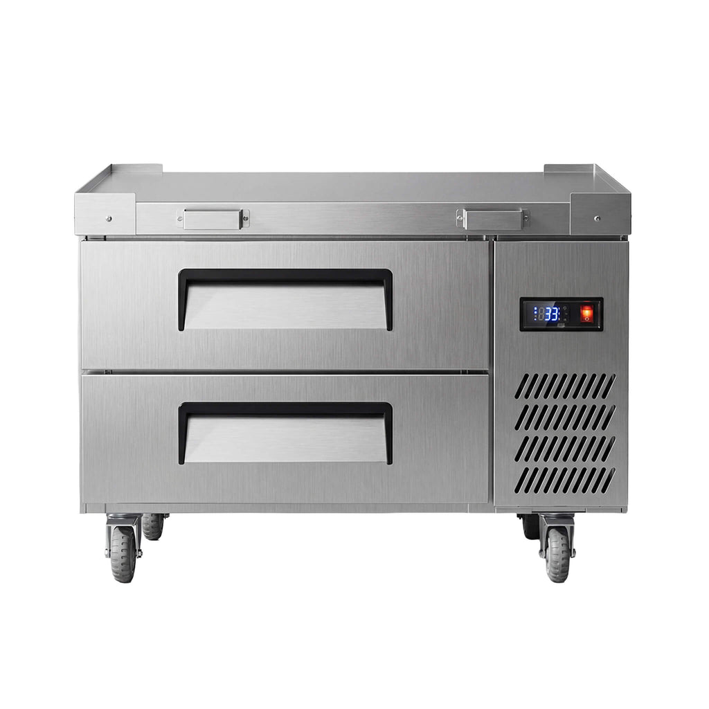 Commercial Double Drawer Undercounter Worktop Fridge With Wheels (SAK80596) - Saksby Wholesale - Front View With Drawer Closed