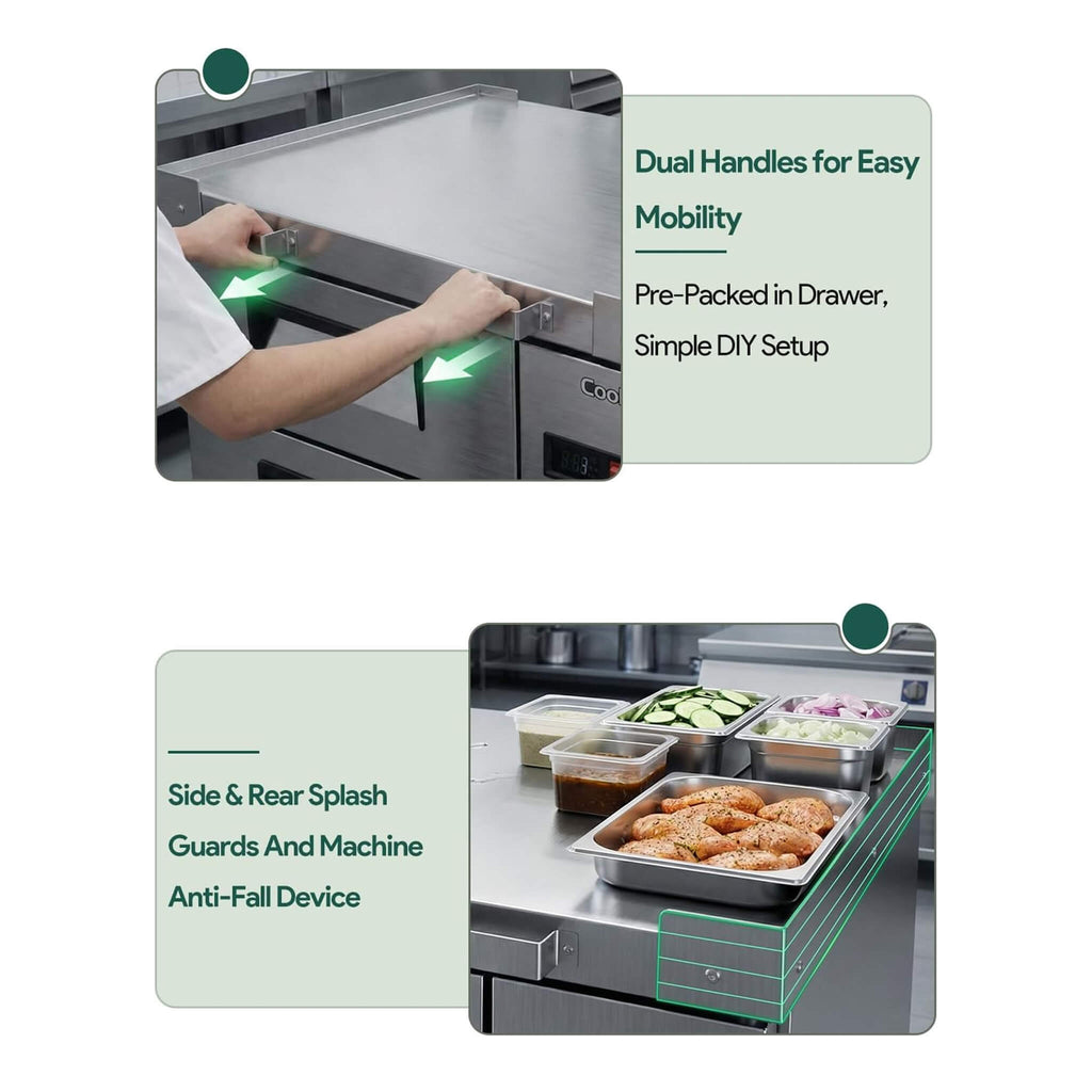 Commercial Double Drawer Undercounter Worktop Fridge With Wheels (SAK80596) - Saksby Wholesale - Handles And Anti-Fall Device
