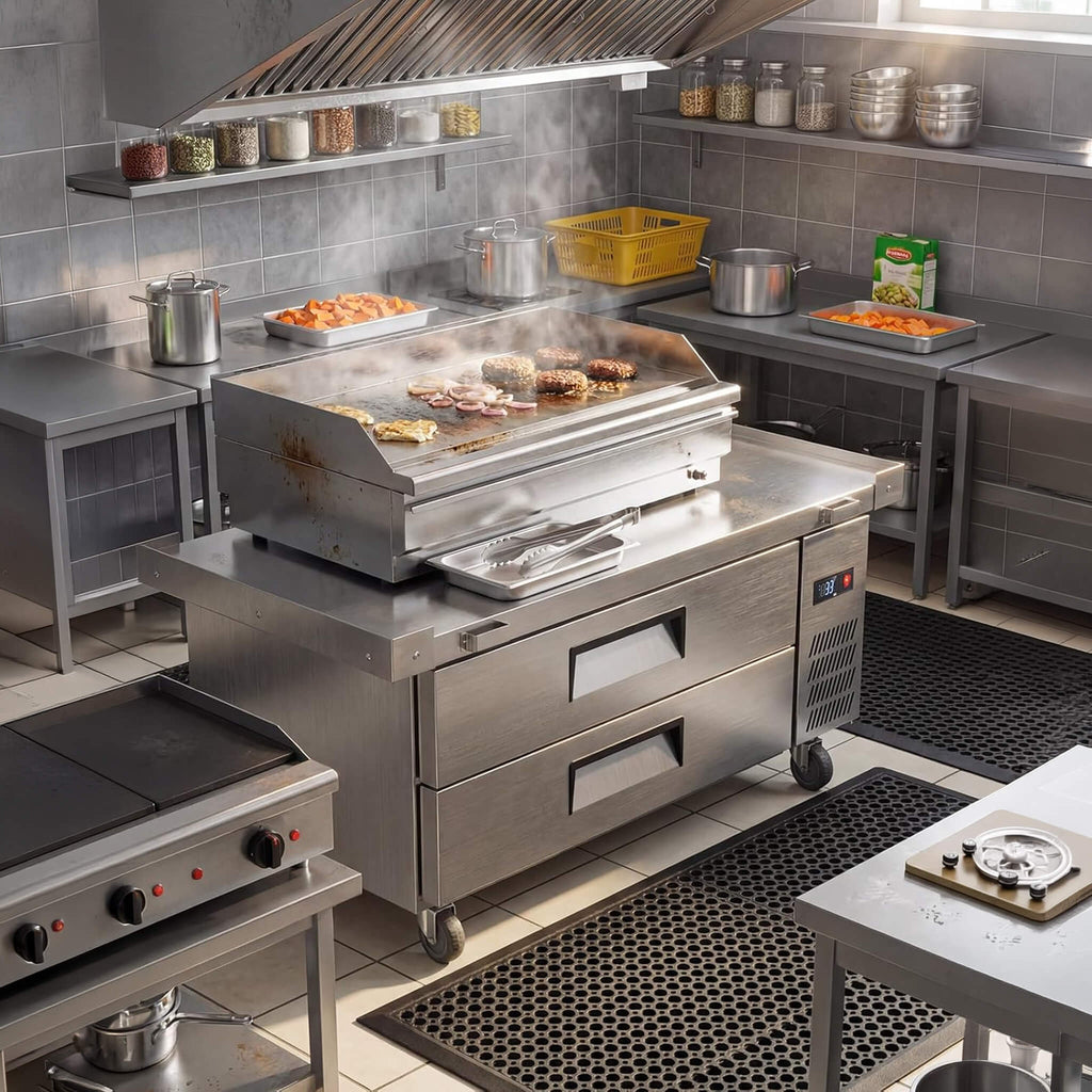 Commercial Double Drawer Undercounter Worktop Fridge With Wheels (SAK80596) - Saksby Wholesale - Lifestyle In Kitchen