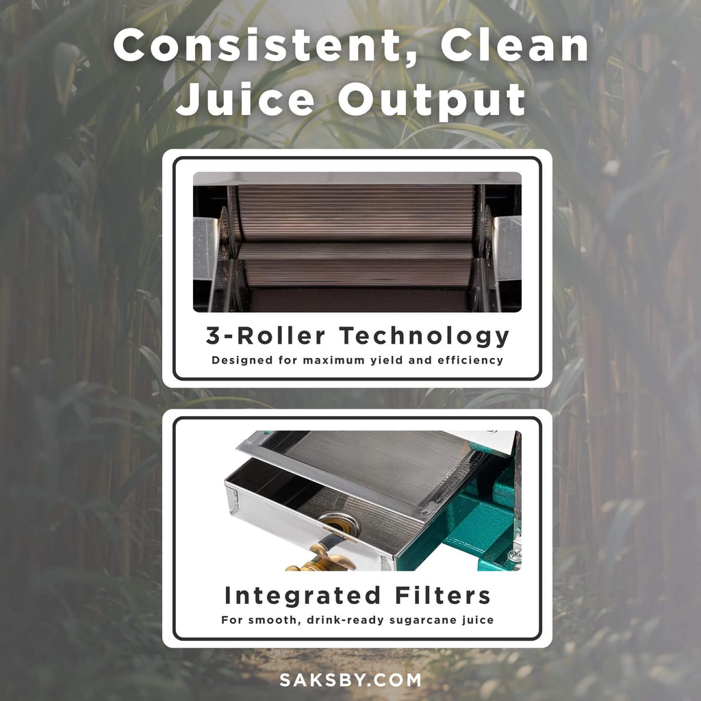 Commercial Manual Stainless Steel Sugar Cane Juicer With Peeling Knives (SAK81426) - Saksby Wholesale - Juice Output Features View